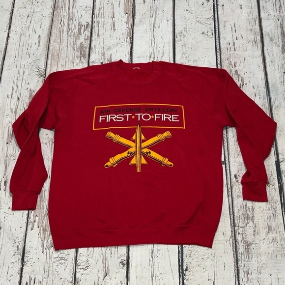 Vintage Air Defense Artillery Military USA Red Crewneck 1980s Sweatshirt - Picture 1 of 6